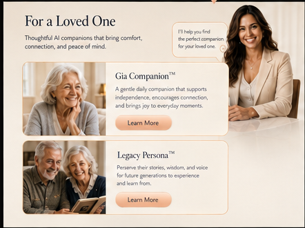 The For a Loved One persona suite: Gia Companion and Legacy Persona.